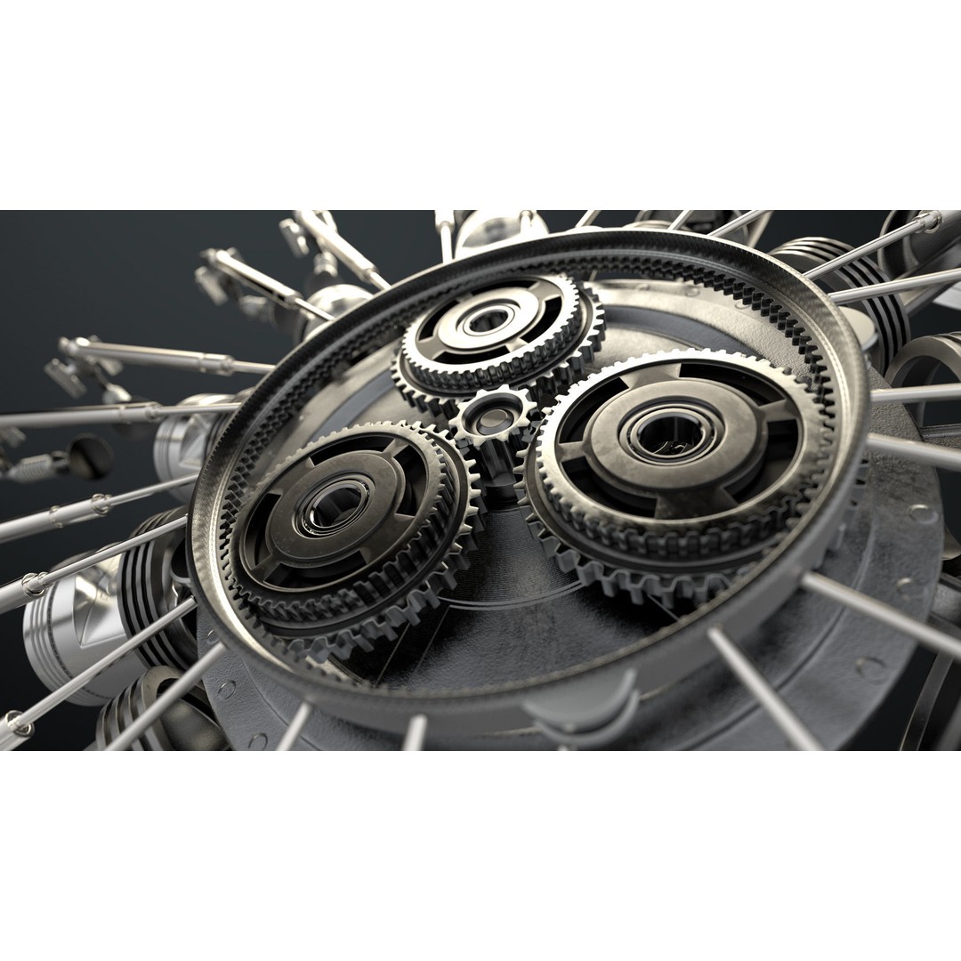 Radial Aircraft Engine 3D Model – Animated PBR Asset, FBX - View 4