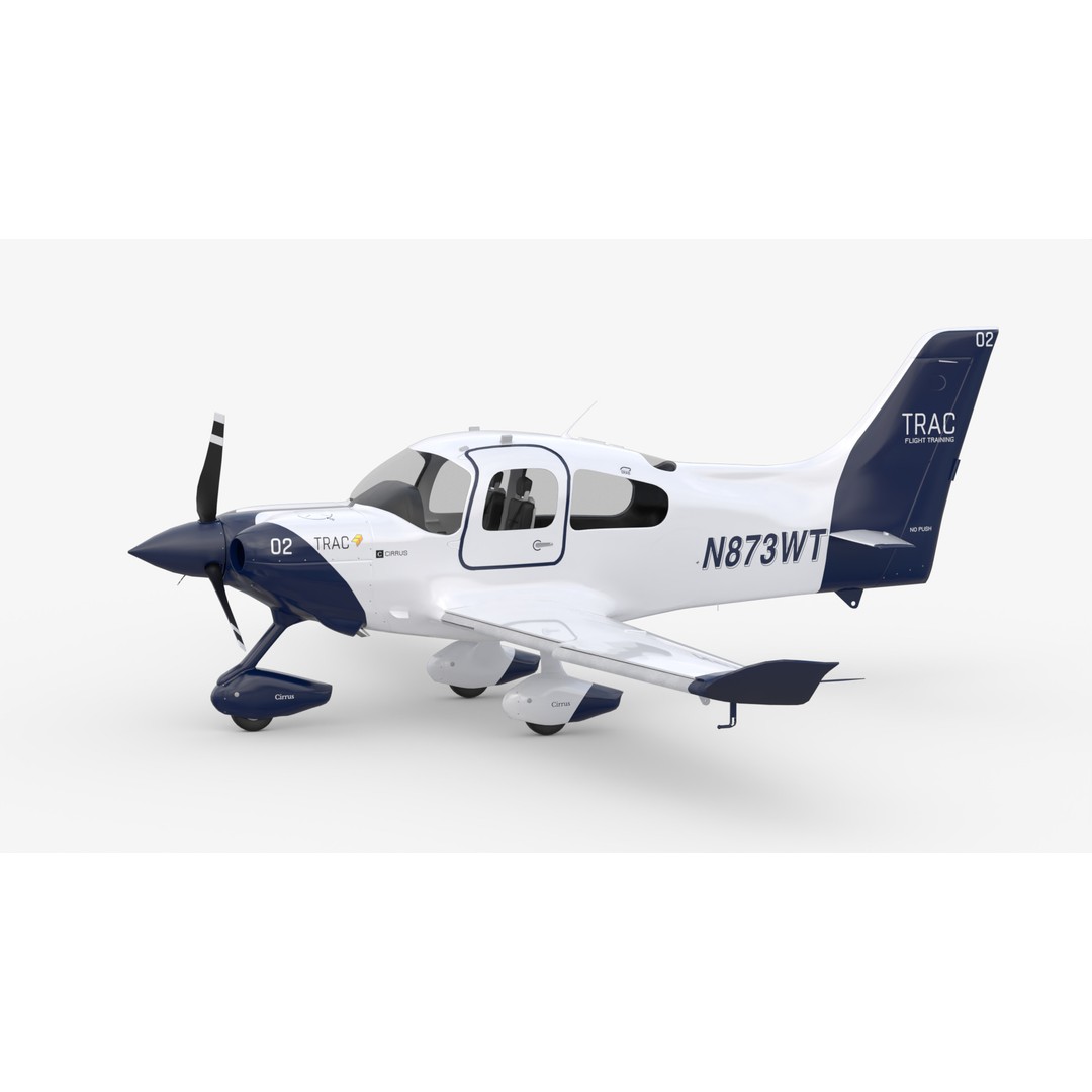 Cirrus SR20 TRAC Flight Trainer 3D Model – Low Poly Game Asset, FBX, PBR - View 3