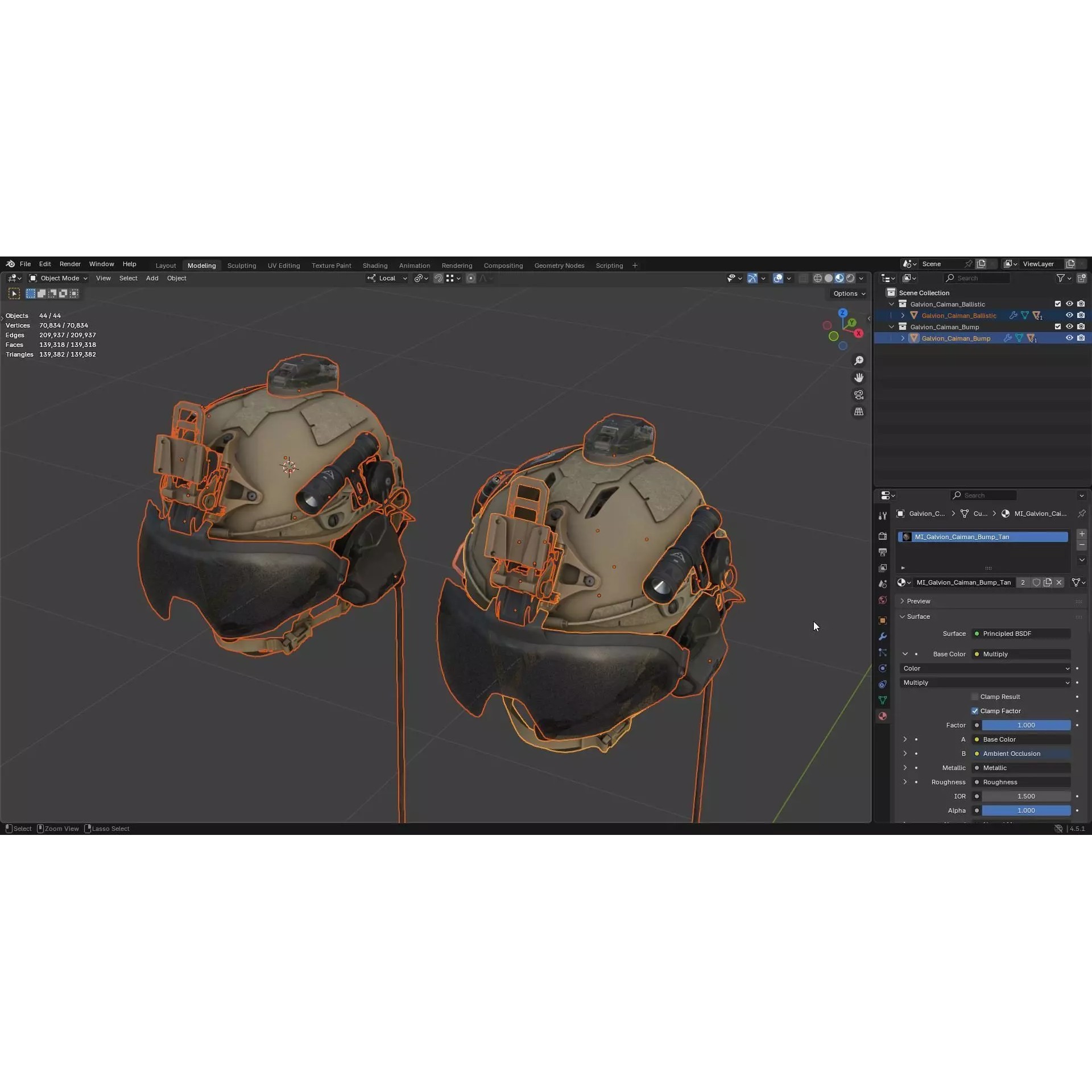 GALVION Caiman Bump and Ballistic Helmet - Low-Poly Game-Ready 3D Model