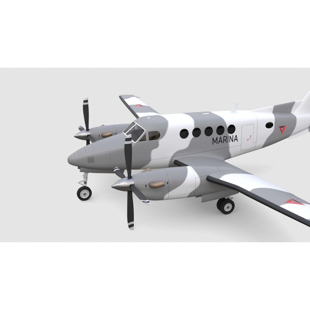King Air Military Aircraft 3D Model – PBR Game-Ready Asset, FBX - View 13