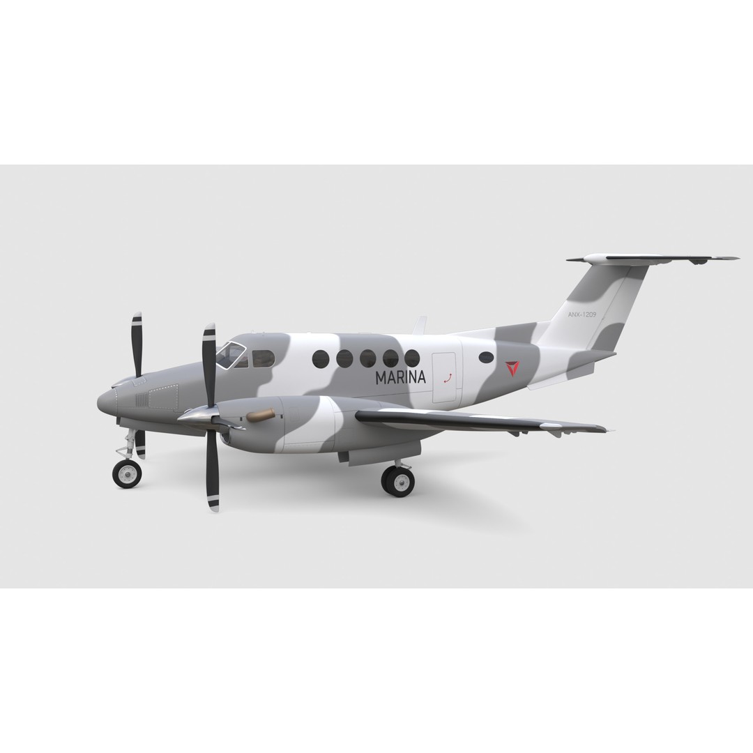 King Air Military Aircraft 3D Model – PBR Game-Ready Asset, FBX - View 3