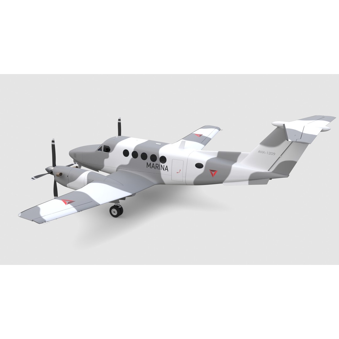King Air Military Aircraft 3D Model – PBR Game-Ready Asset, FBX - View 4