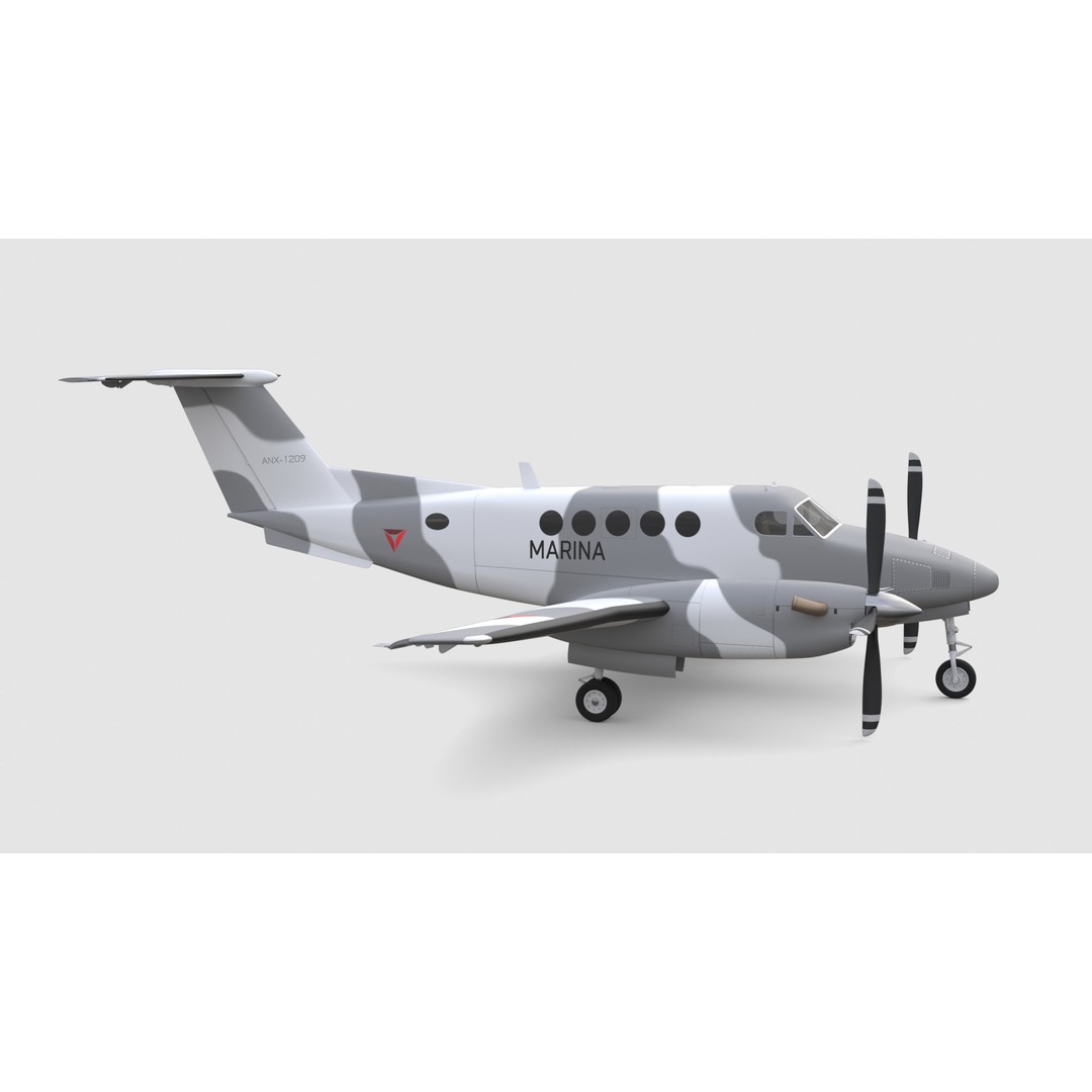 King Air Military Aircraft 3D Model – PBR Game-Ready Asset, FBX - View 9
