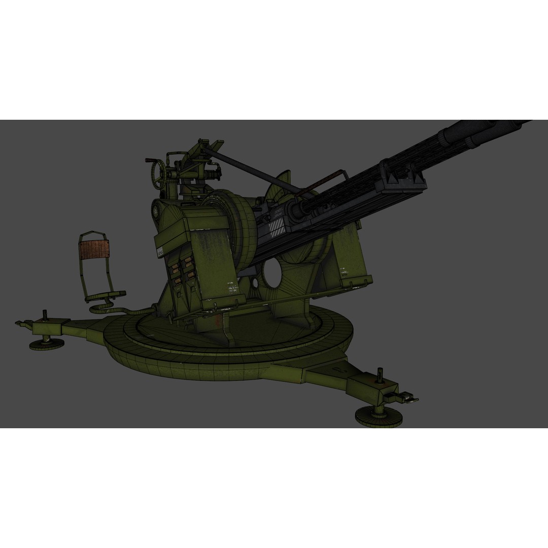 Artillery Machine Gun 3D Model – Low Poly Rigged PBR Asset, FBX