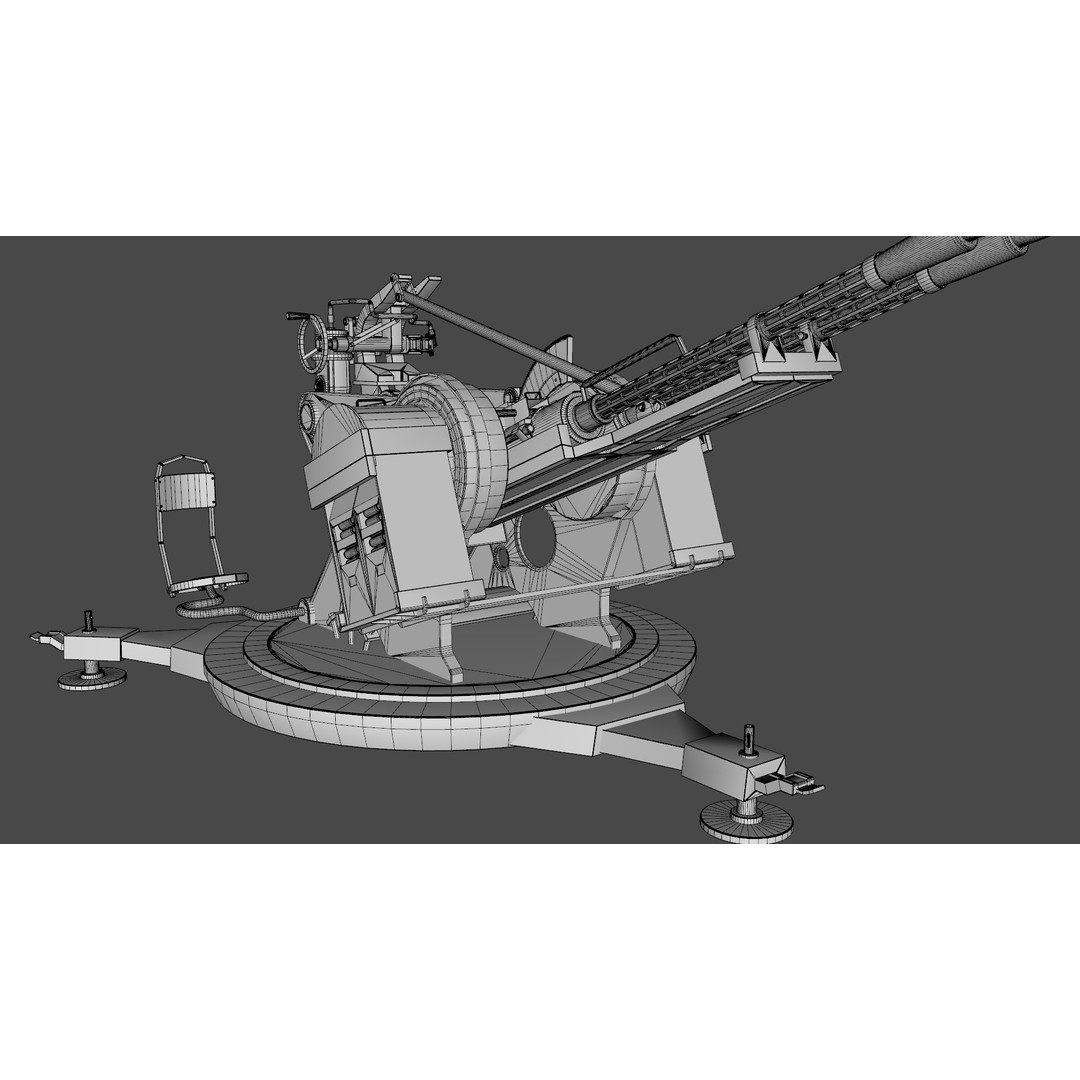 Artillery Machine Gun 3D Model – Low Poly Rigged PBR Asset, FBX - View 12