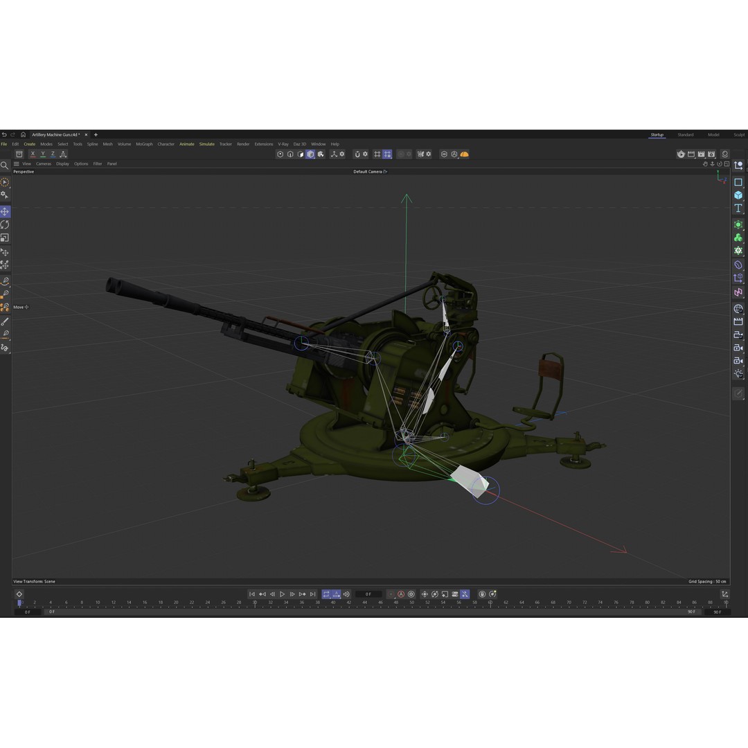 Artillery Machine Gun 3D Model – Low Poly Rigged PBR Asset, FBX - View 15
