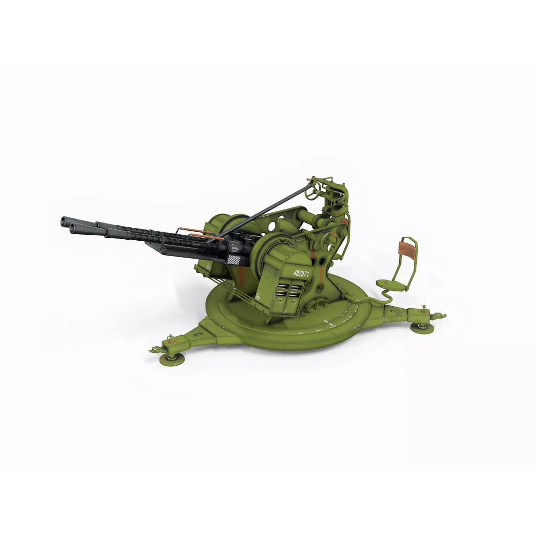 Artillery Machine Gun 3D Model – Low Poly Rigged PBR Asset, FBX - View 2
