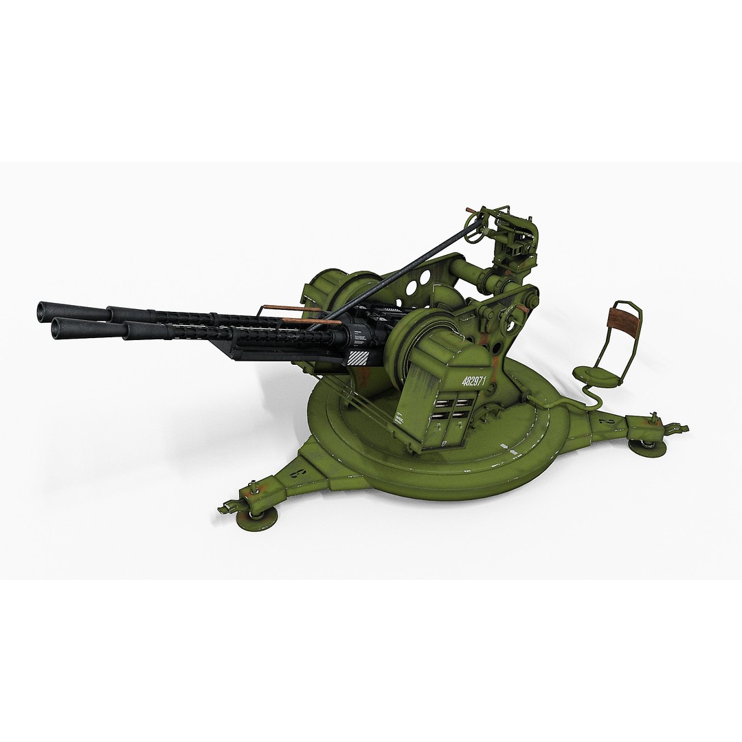 Artillery Machine Gun 3D Model – Low Poly Rigged PBR Asset, FBX - View 3