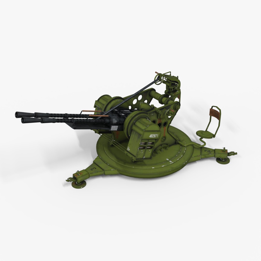 Artillery Machine Gun 3D Model – Low Poly Rigged PBR Asset, FBX - View 4