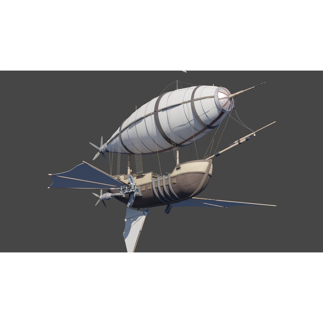 Fantasy Airship 3D Model – Detailed Rigged Blimp with PBR Textures, Blender, FBX, OBJ - View 10