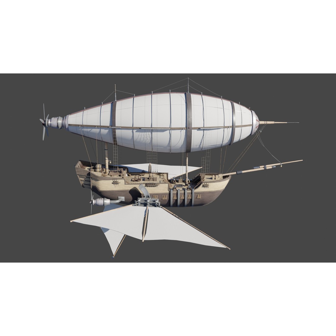 Fantasy Airship 3D Model – Detailed Rigged Blimp with PBR Textures, Blender, FBX, OBJ - View 11