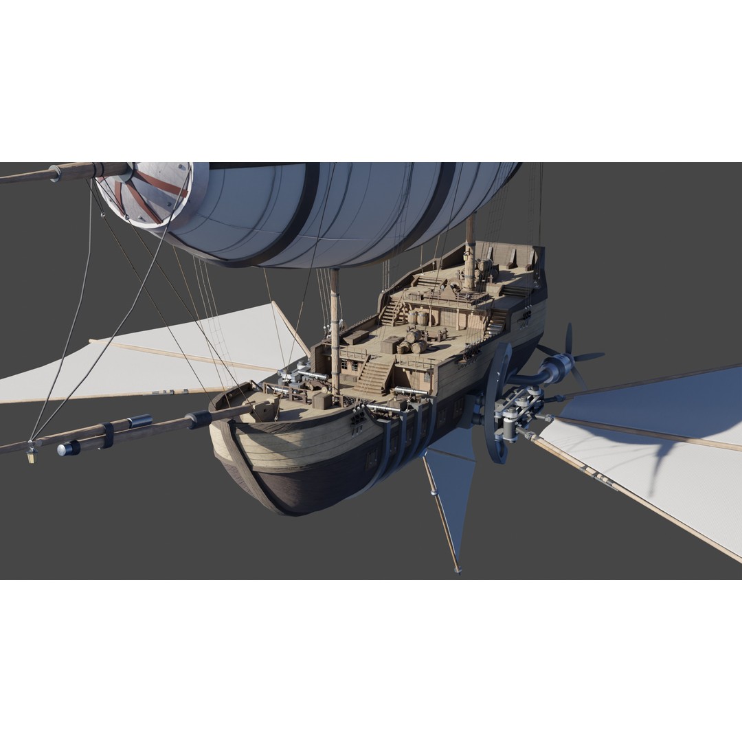 Fantasy Airship 3D Model – Detailed Rigged Blimp with PBR Textures, Blender, FBX, OBJ - View 12