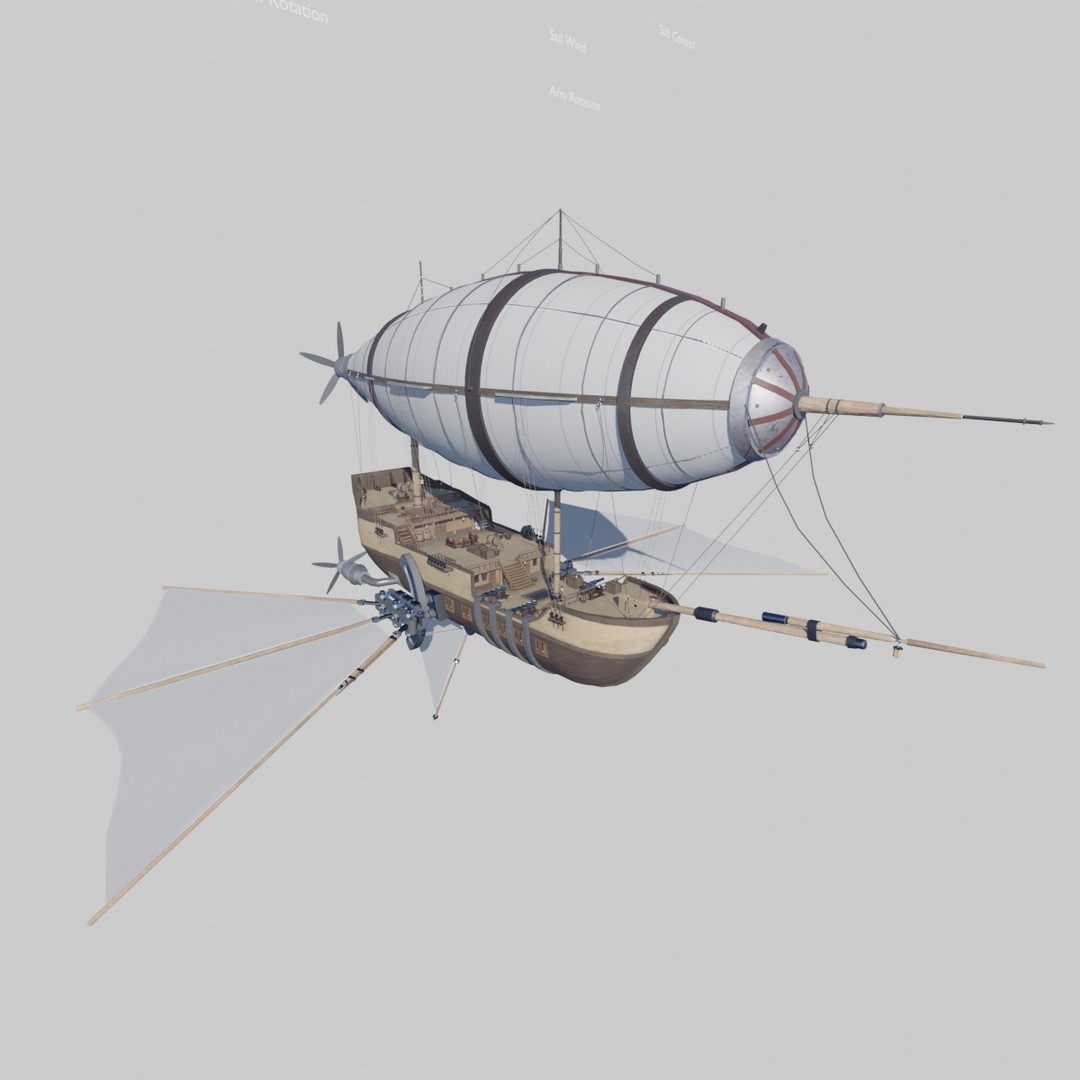 Fantasy Airship 3D Model – Detailed Rigged Blimp with PBR Textures, Blender, FBX, OBJ - View 14