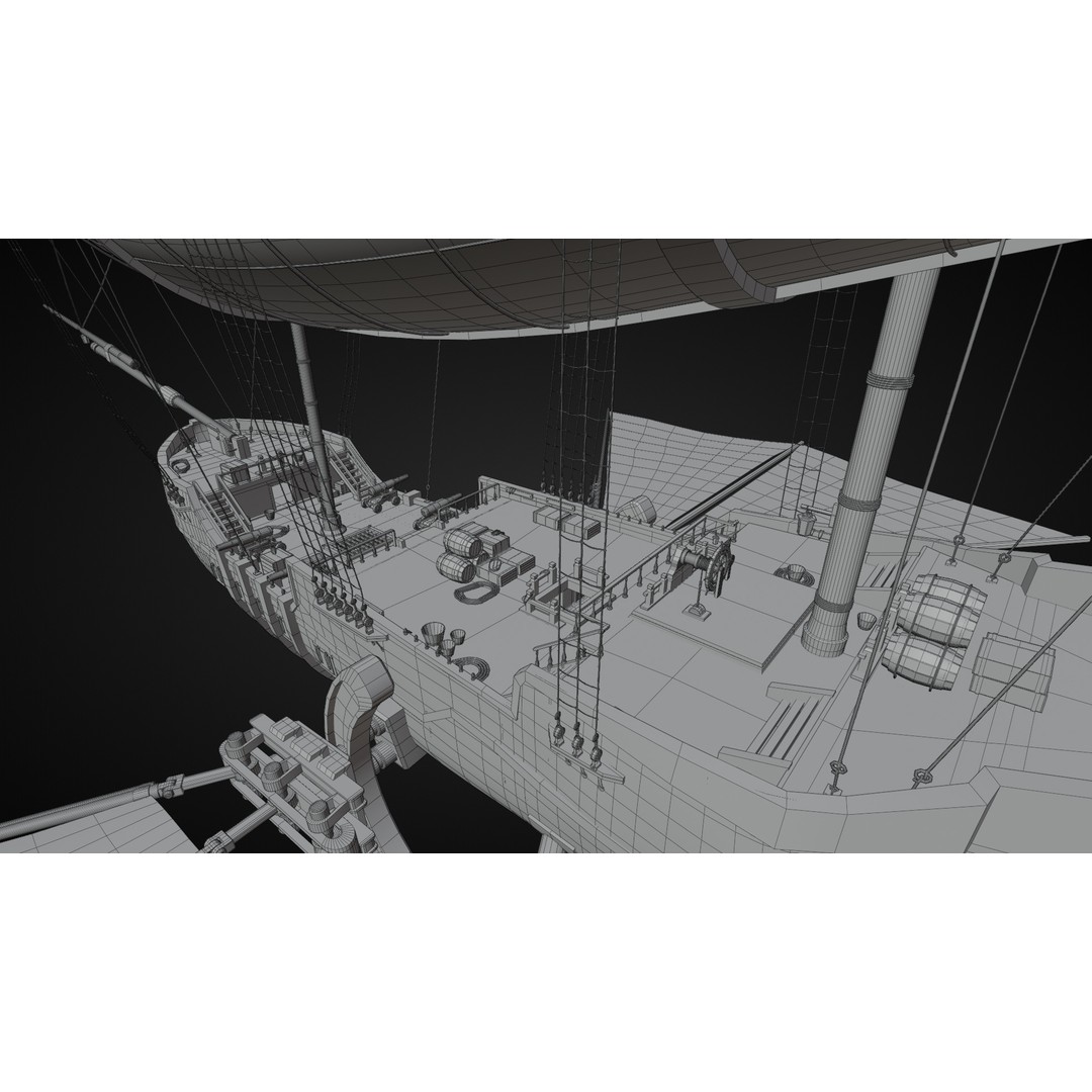 Fantasy Airship 3D Model – Detailed Rigged Blimp with PBR Textures, Blender, FBX, OBJ - View 16