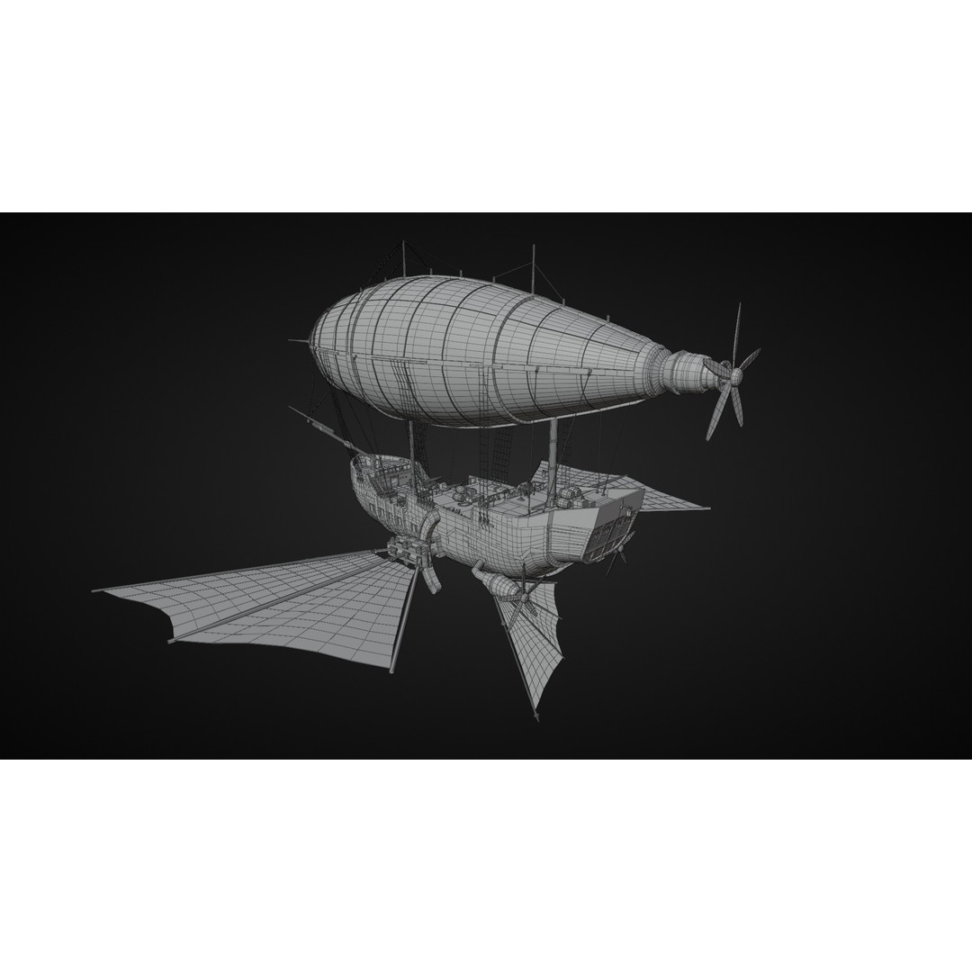 Fantasy Airship 3D Model – Detailed Rigged Blimp with PBR Textures, Blender, FBX, OBJ - View 17