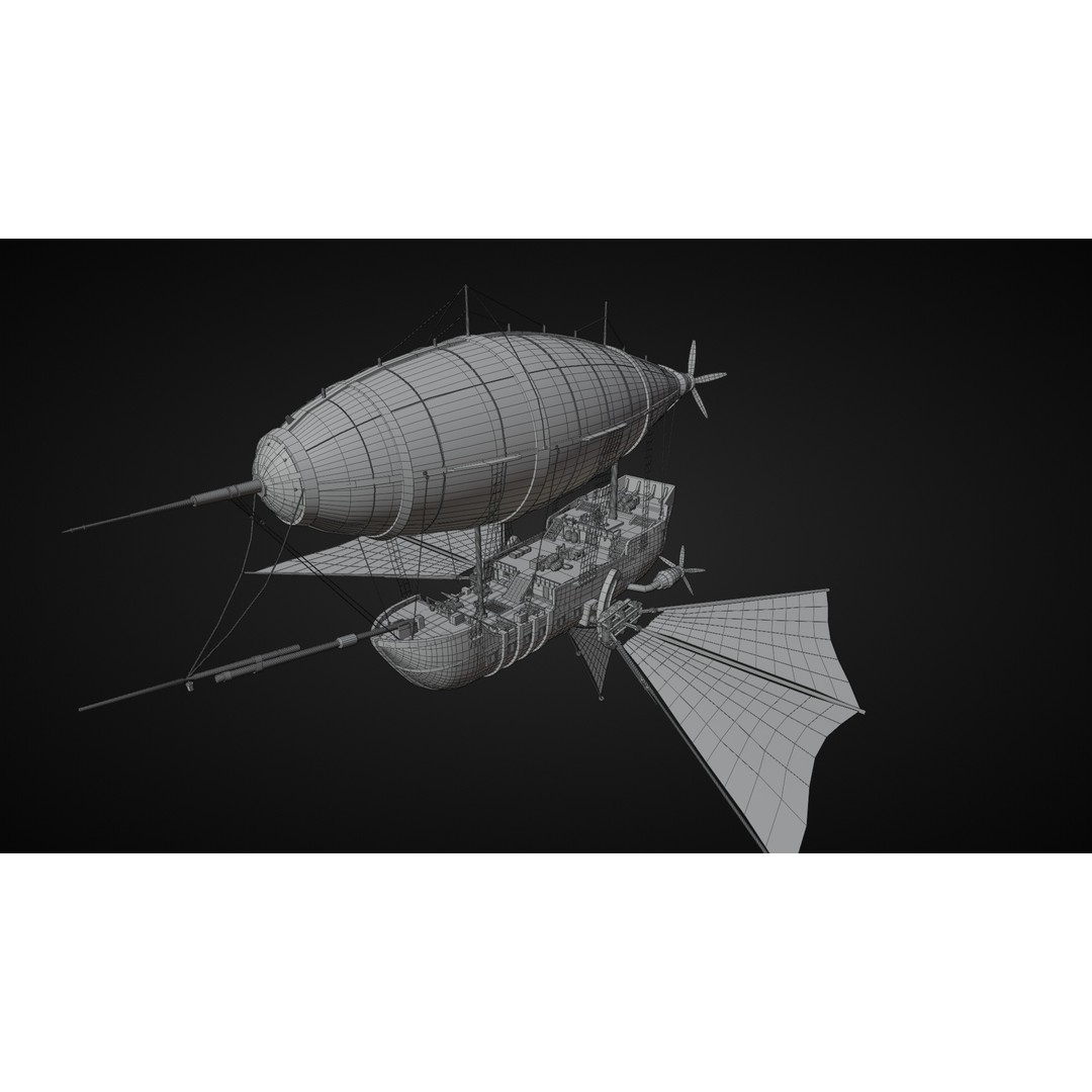 Fantasy Airship 3D Model – Detailed Rigged Blimp with PBR Textures, Blender, FBX, OBJ - View 18