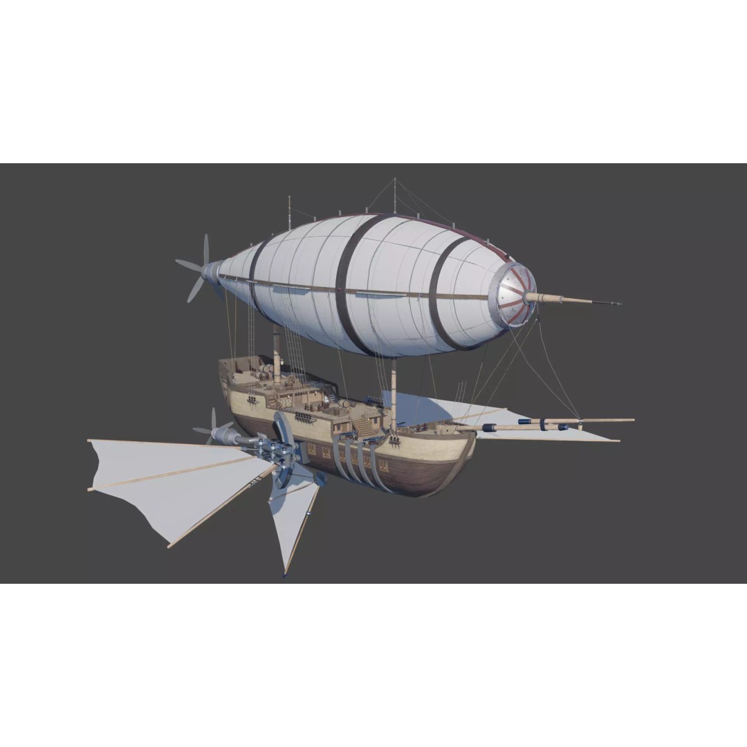 Fantasy Airship 3D Model – Detailed Rigged Blimp with PBR Textures, Blender, FBX, OBJ - View 2