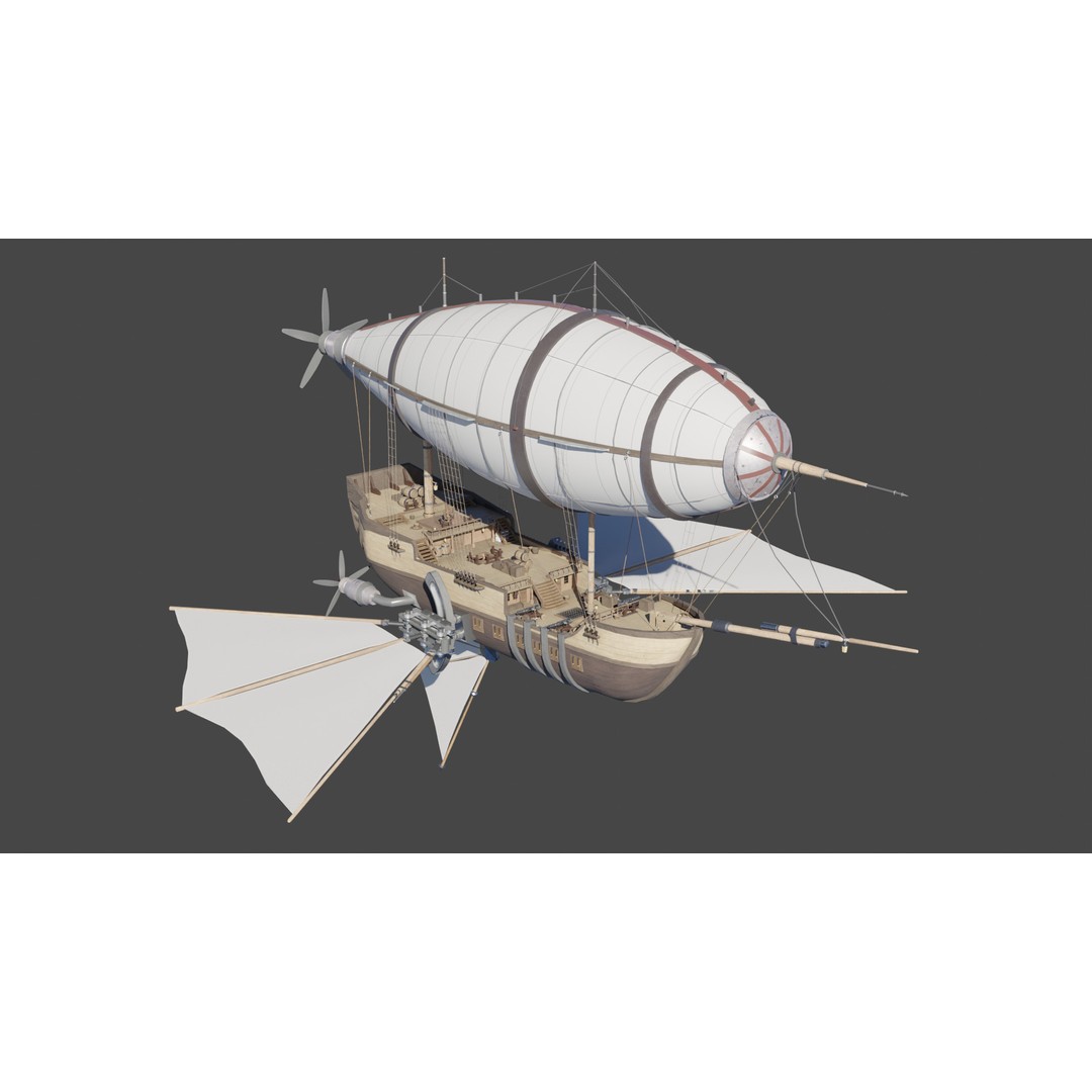 Fantasy Airship 3D Model – Detailed Rigged Blimp with PBR Textures, Blender, FBX, OBJ - View 3