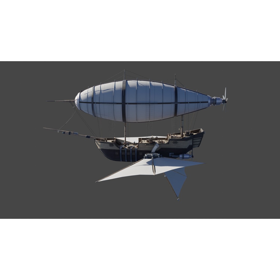 Fantasy Airship 3D Model – Detailed Rigged Blimp with PBR Textures, Blender, FBX, OBJ - View 4