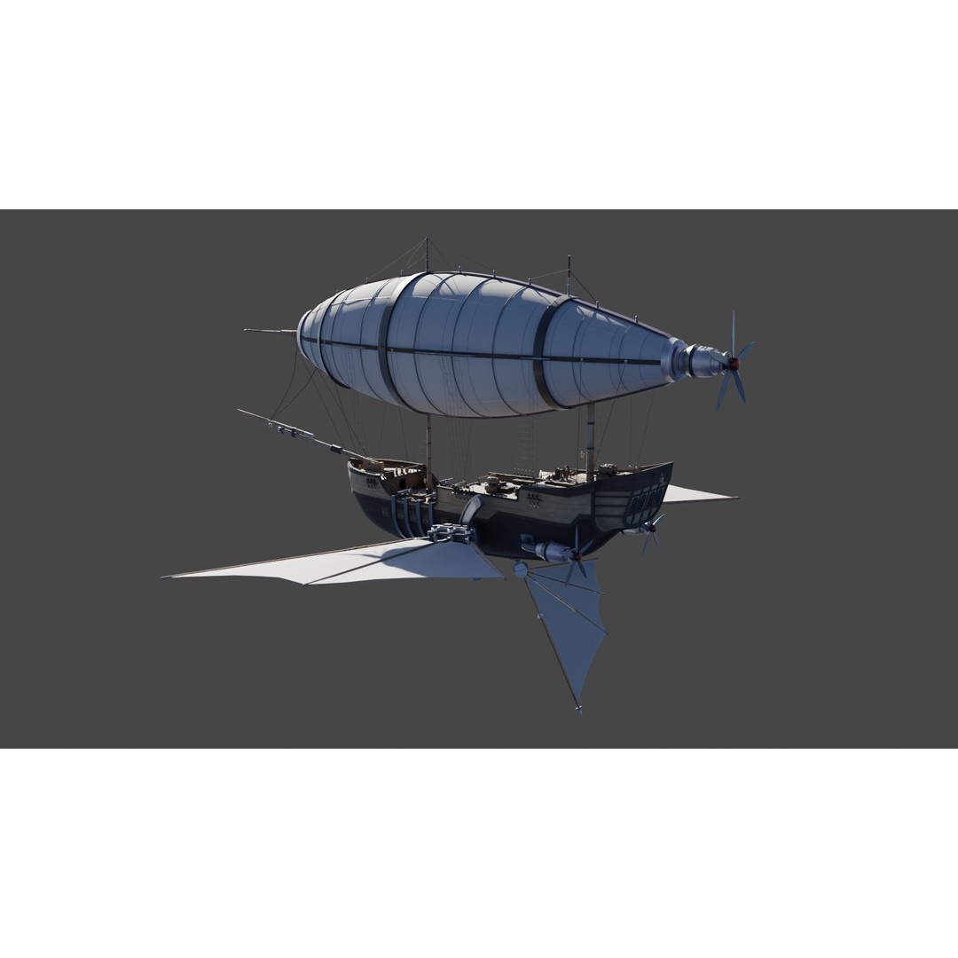 Fantasy Airship 3D Model – Detailed Rigged Blimp with PBR Textures, Blender, FBX, OBJ - View 5