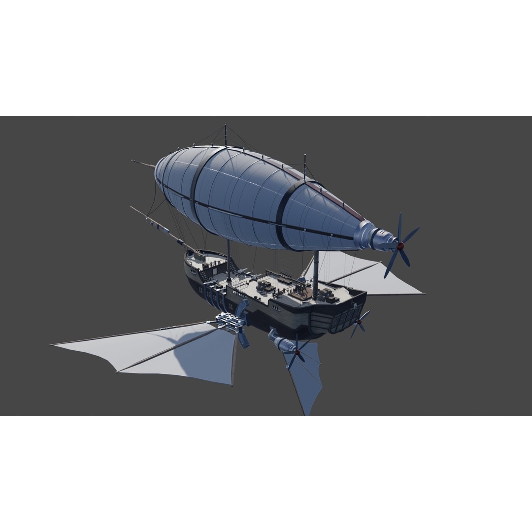Fantasy Airship 3D Model – Detailed Rigged Blimp with PBR Textures, Blender, FBX, OBJ - View 6
