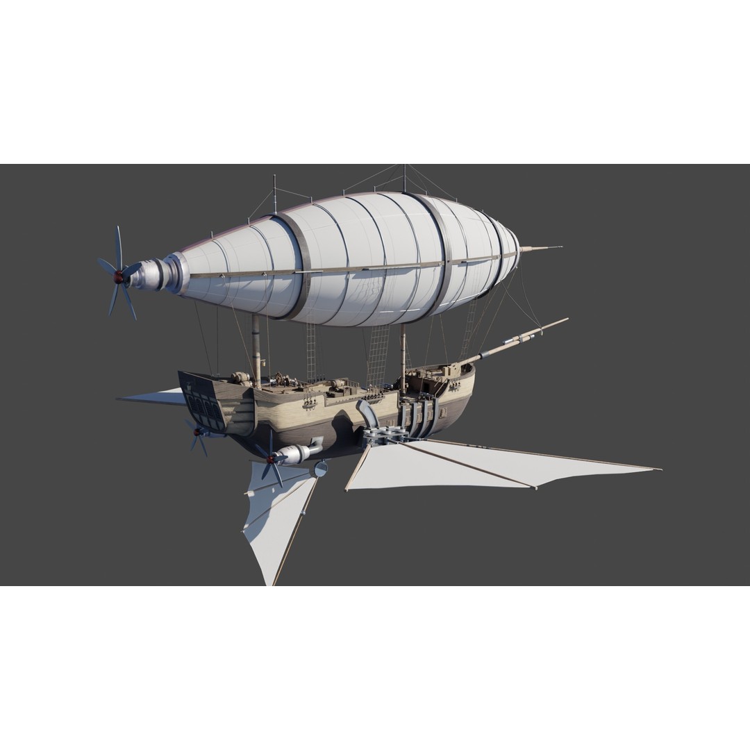 Fantasy Airship 3D Model – Detailed Rigged Blimp with PBR Textures, Blender, FBX, OBJ - View 7
