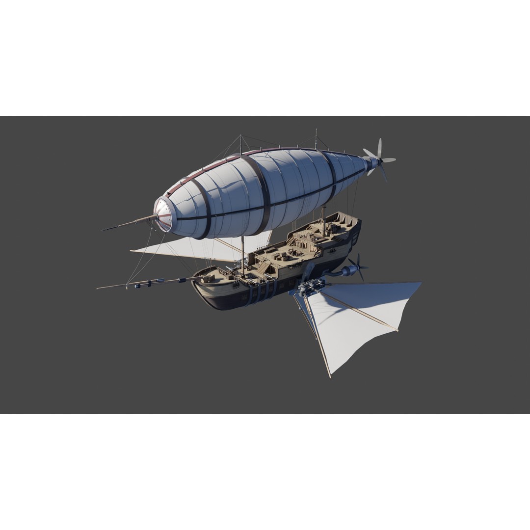 Fantasy Airship 3D Model – Detailed Rigged Blimp with PBR Textures, Blender, FBX, OBJ - View 8