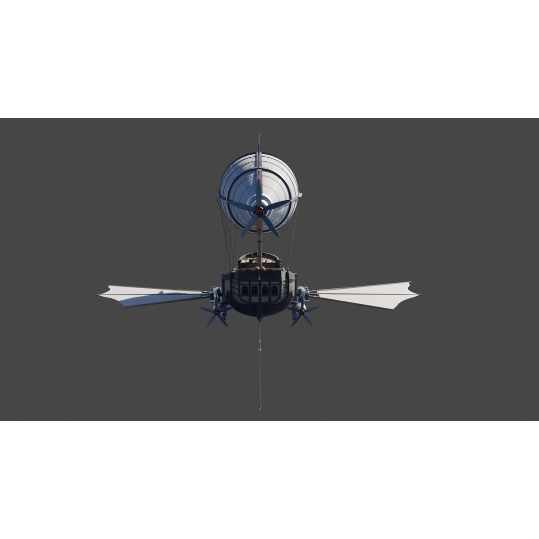 Fantasy Airship 3D Model – Detailed Rigged Blimp with PBR Textures, Blender, FBX, OBJ - View 9
