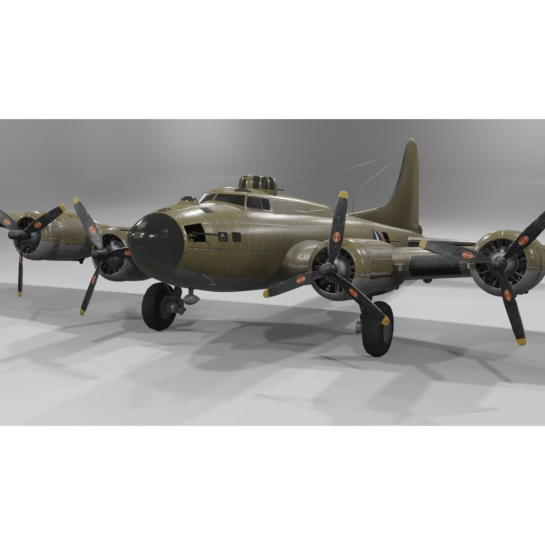 Boeing B-17F Flying Fortress 3D Model – Low Poly Aircraft, FBX, Blender - View 10