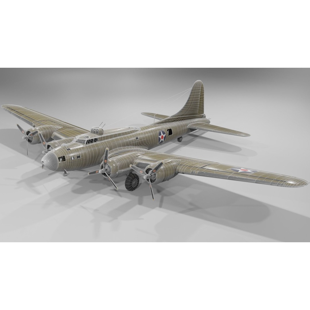 Boeing B-17F Flying Fortress 3D Model – Low Poly Aircraft, FBX, Blender - View 11