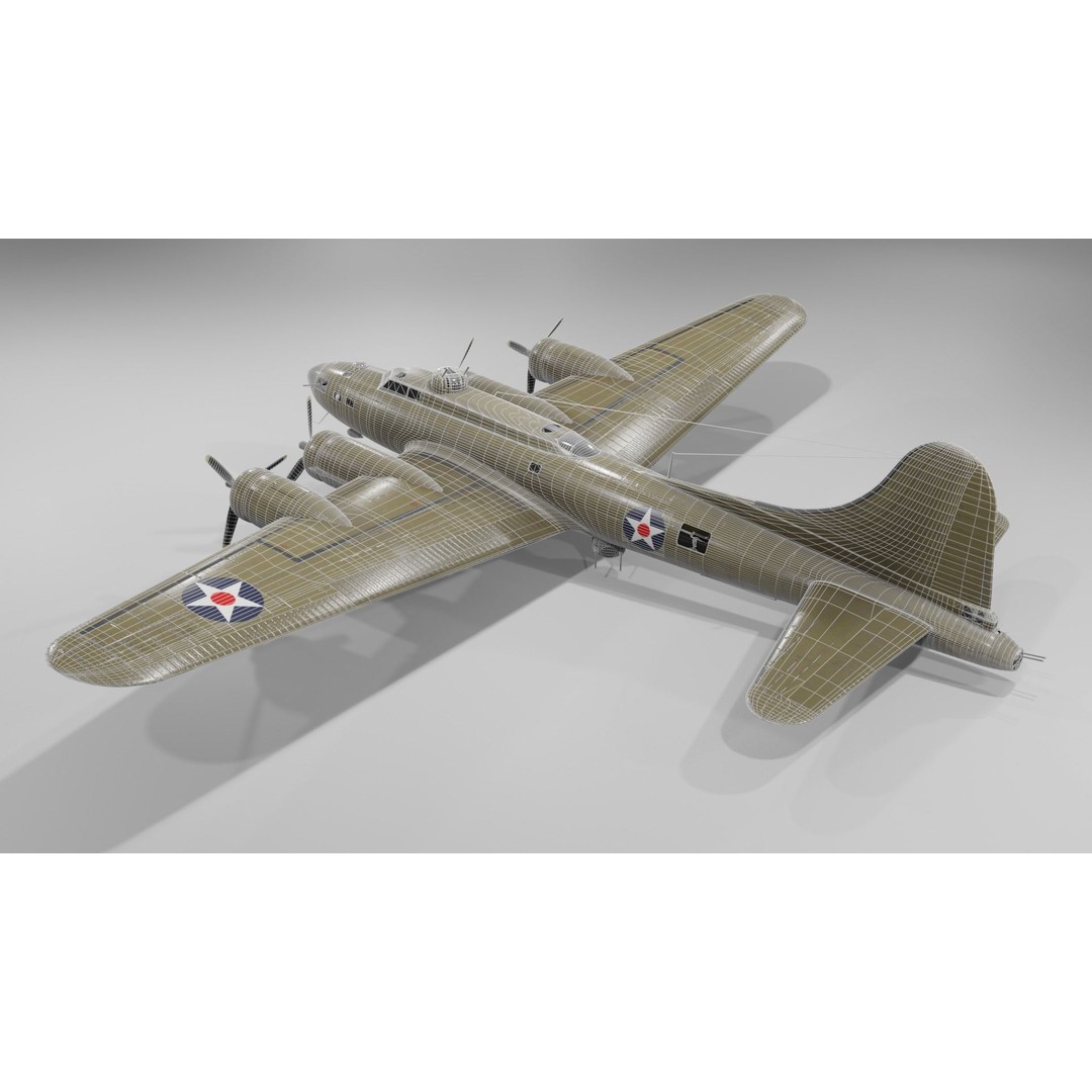 Boeing B-17F Flying Fortress 3D Model – Low Poly Aircraft, FBX, Blender - View 12