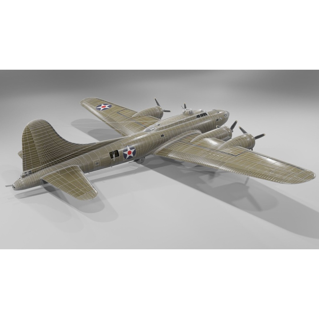 Boeing B-17F Flying Fortress 3D Model – Low Poly Aircraft, FBX, Blender - View 13