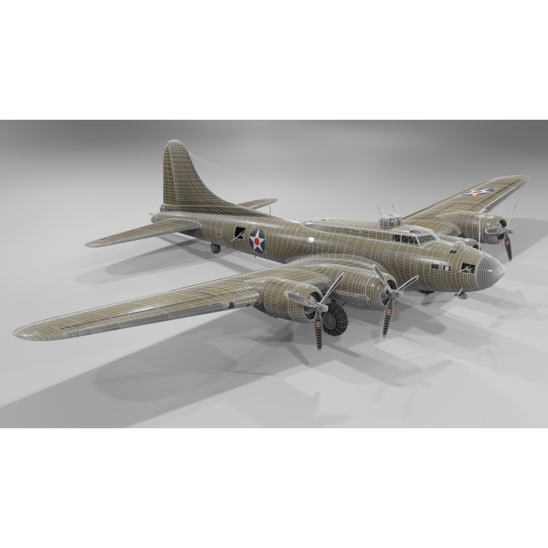 Boeing B-17F Flying Fortress 3D Model – Low Poly Aircraft, FBX, Blender - View 14