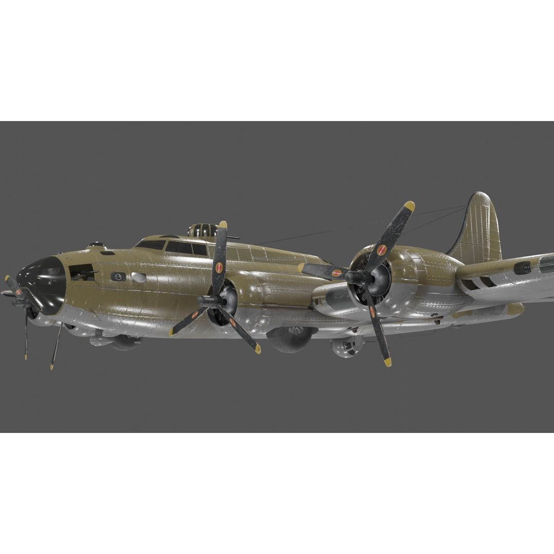 Boeing B-17F Flying Fortress 3D Model – Low Poly Aircraft, FBX, Blender - View 16