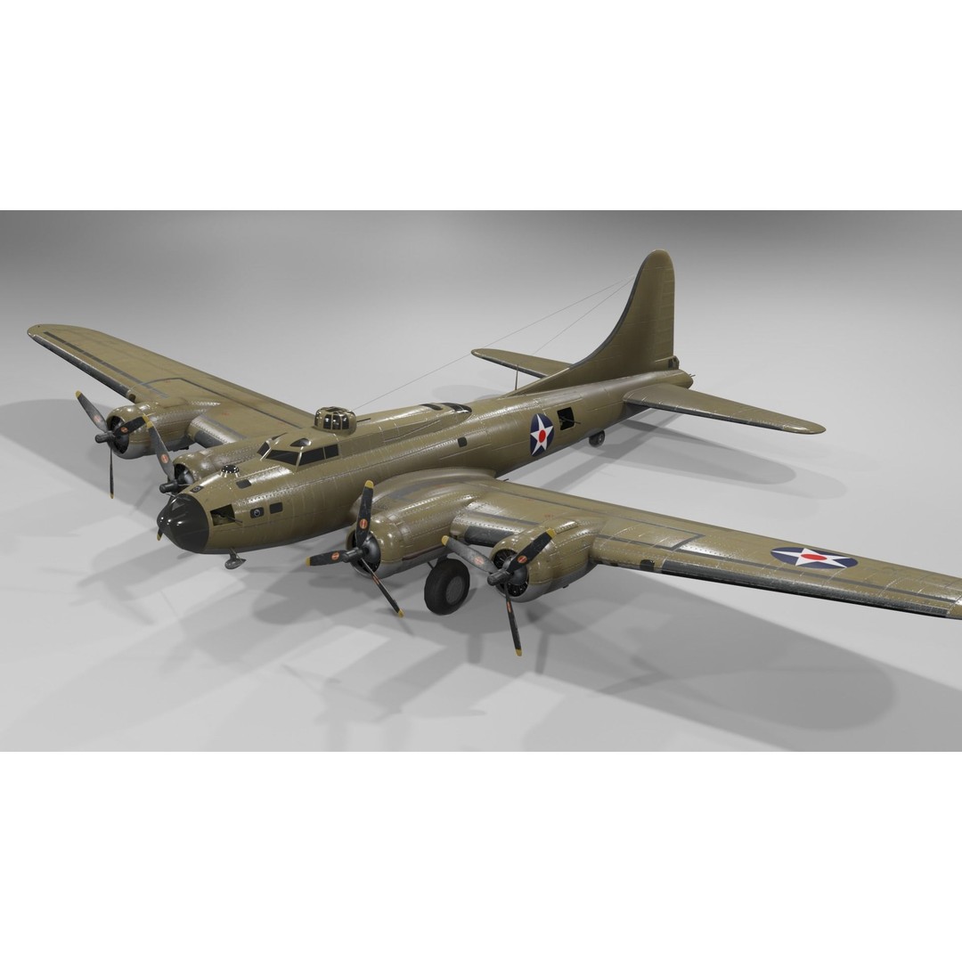 Boeing B-17F Flying Fortress 3D Model – Low Poly Aircraft, FBX, Blender - View 19