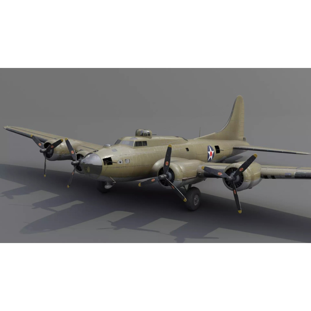 Boeing B-17F Flying Fortress 3D Model – Low Poly Aircraft, FBX, Blender - View 2