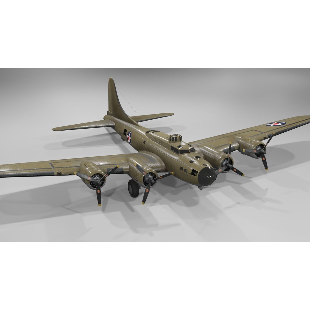 Boeing B-17F Flying Fortress 3D Model – Low Poly Aircraft, FBX, Blender - View 20