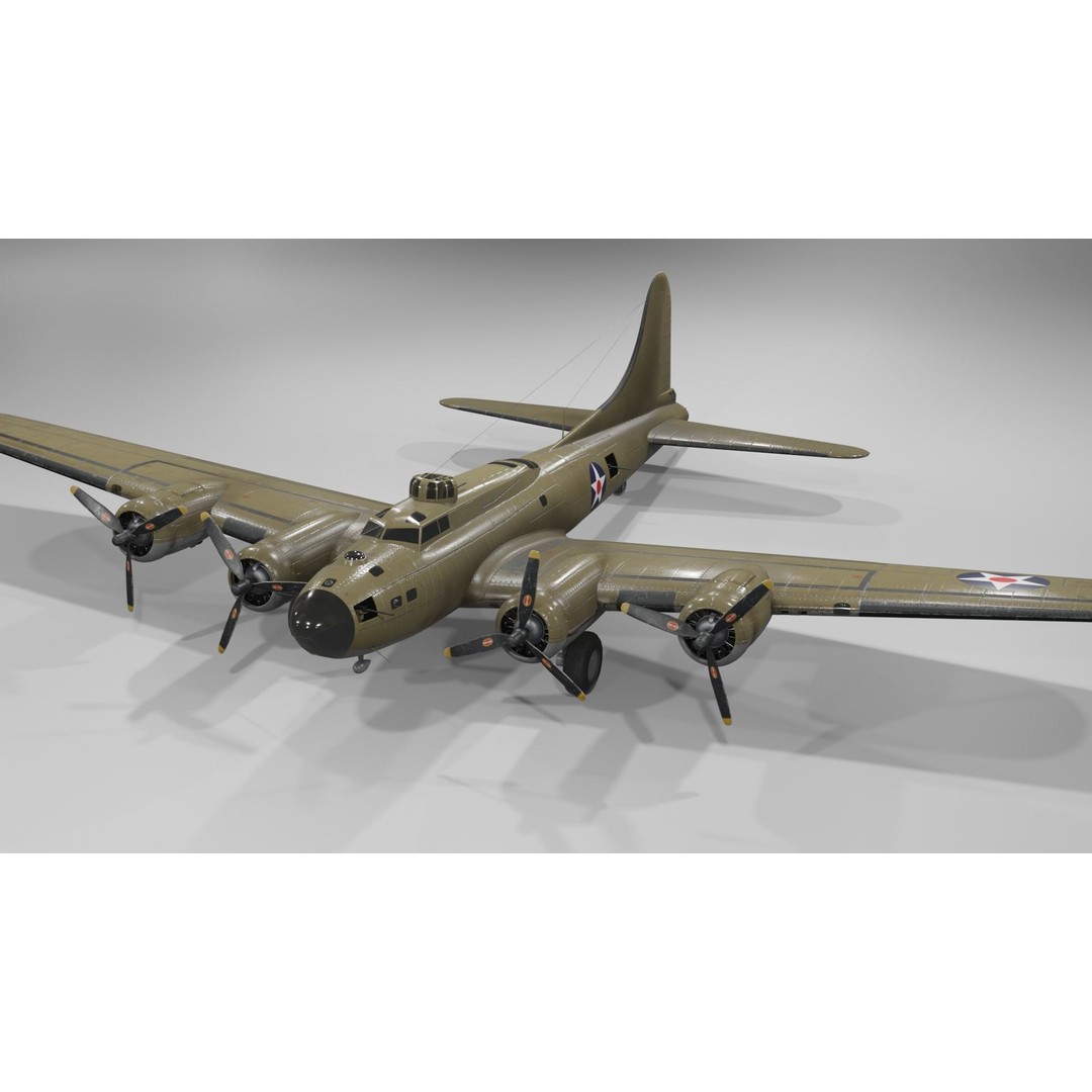 Boeing B-17F Flying Fortress 3D Model – Low Poly Aircraft, FBX, Blender - View 21