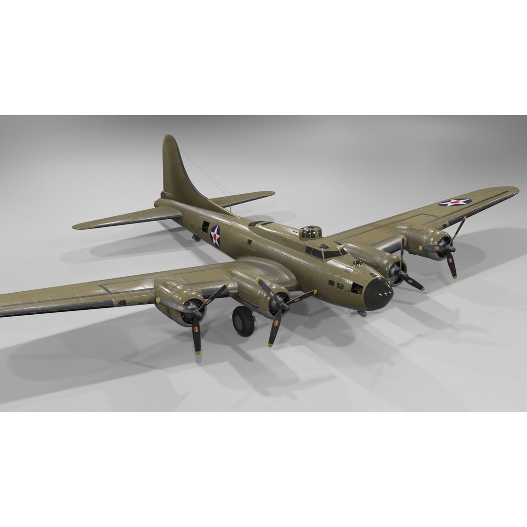 Boeing B-17F Flying Fortress 3D Model – Low Poly Aircraft, FBX, Blender - View 22