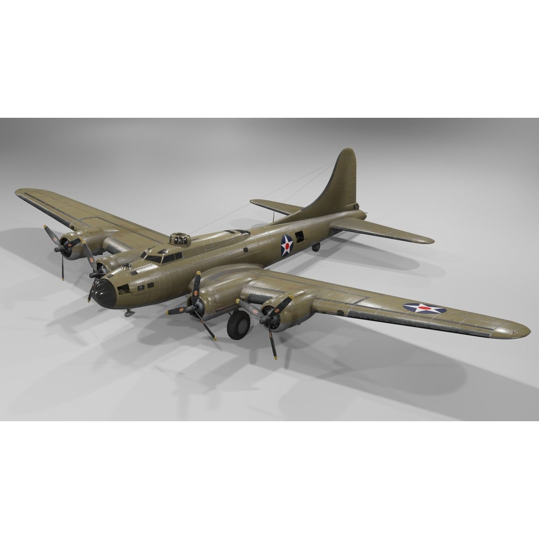Boeing B-17F Flying Fortress 3D Model – Low Poly Aircraft, FBX, Blender - View 3