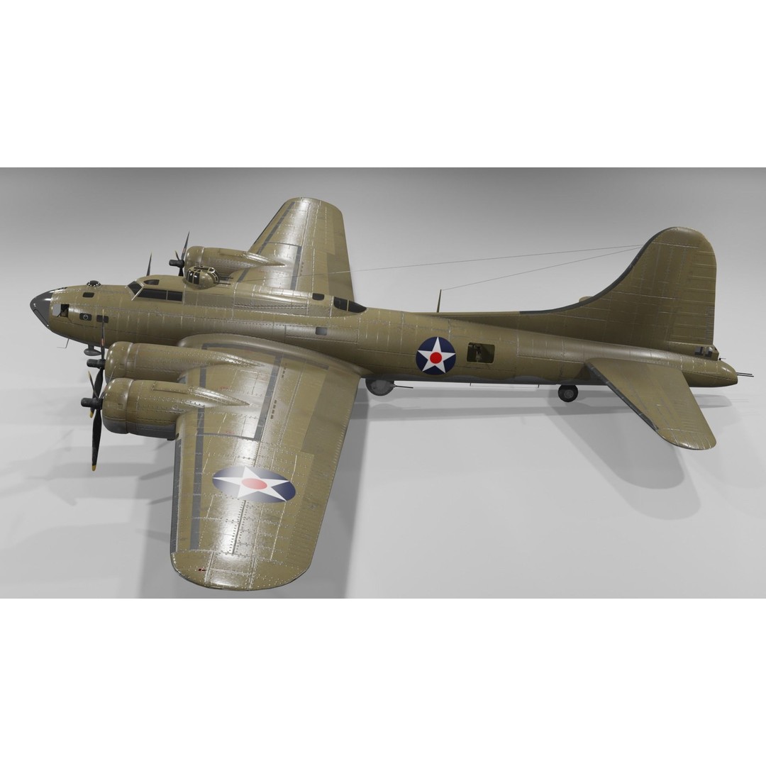 Boeing B-17F Flying Fortress 3D Model – Low Poly Aircraft, FBX, Blender - View 4