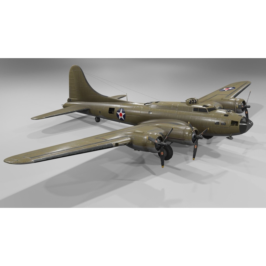 Boeing B-17F Flying Fortress 3D Model – Low Poly Aircraft, FBX, Blender - View 9