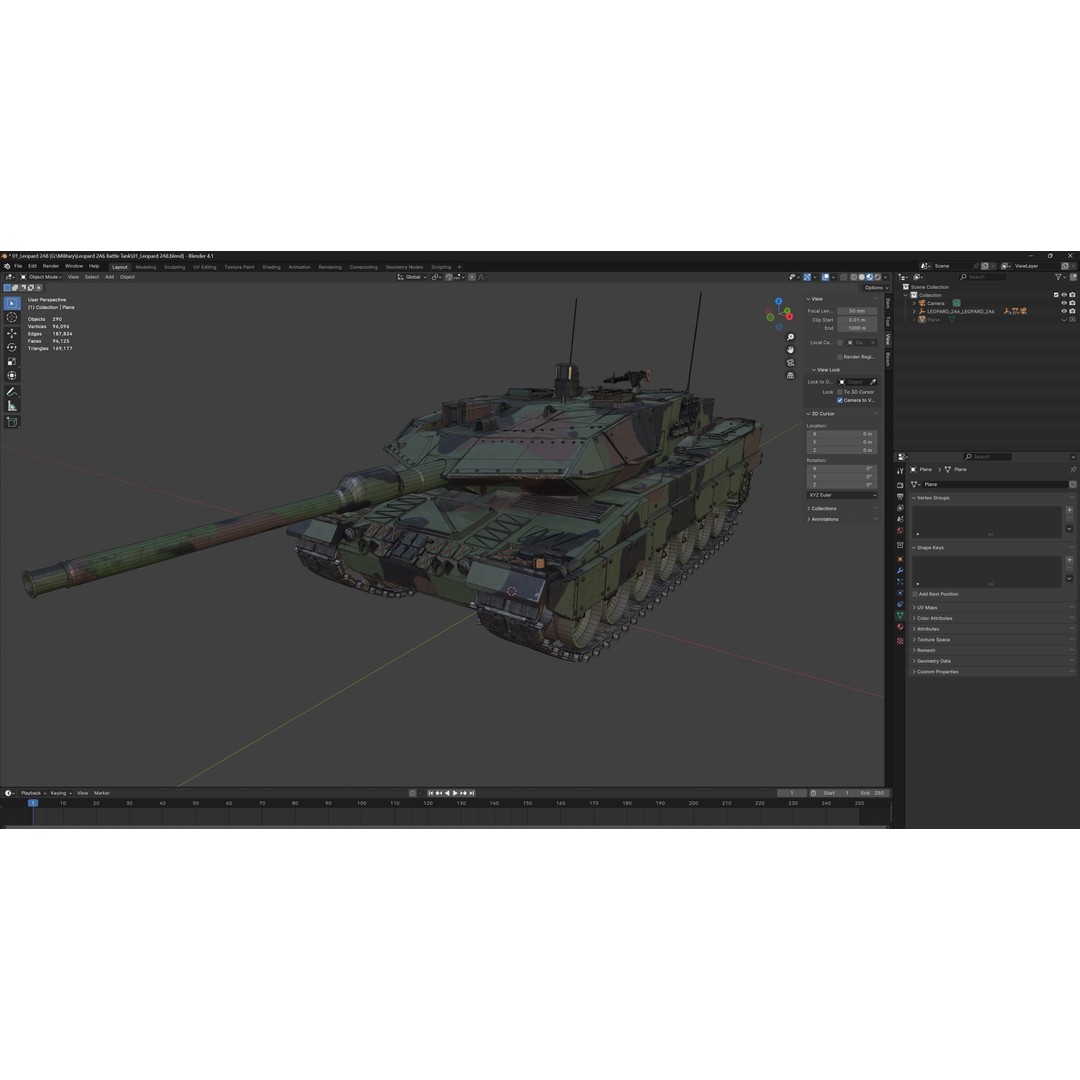 Leopard 2A6 Battle Tank 3D Model – Low Poly Game Asset, PBR Textures