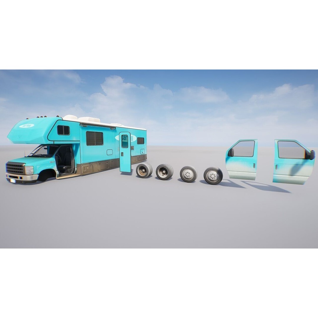 Campervan 3D Model – Low Poly Game Asset with Rigging and PBR Textures - View 13