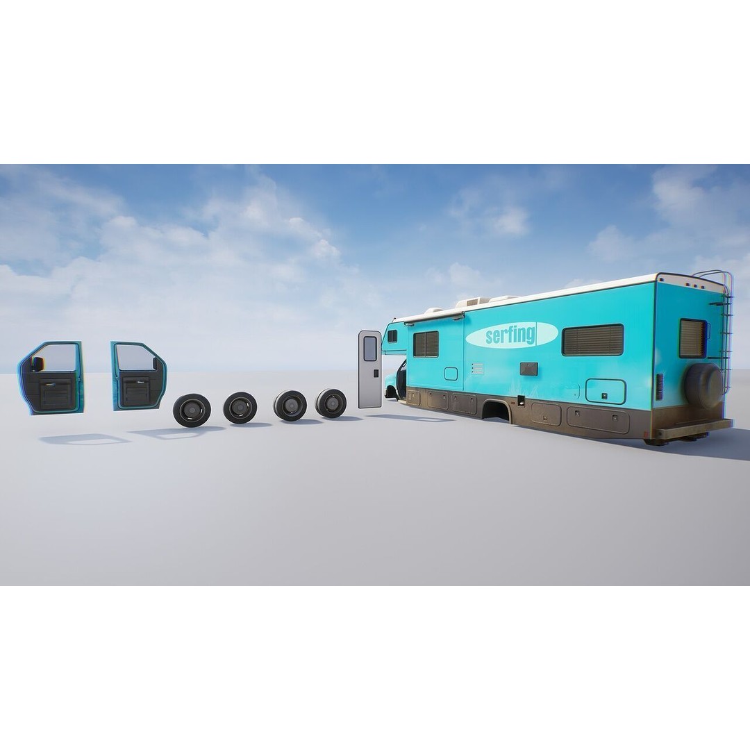 Campervan 3D Model – Low Poly Game Asset with Rigging and PBR Textures - View 18