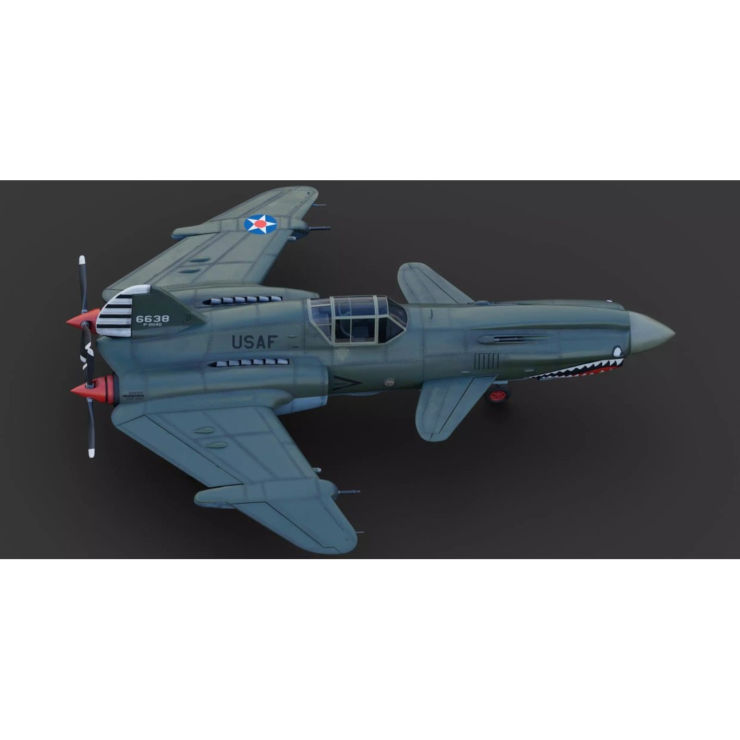Viper P-40 Fighter Aircraft Concept 3D Model – Cyberpunk Retro Style, FBX