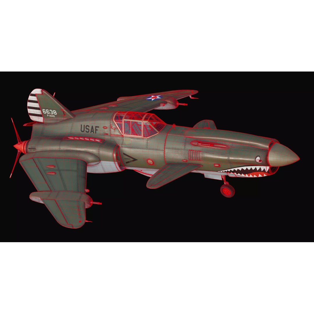 Viper P-40 Fighter Aircraft Concept 3D Model – Cyberpunk Retro Style, FBX - View 10