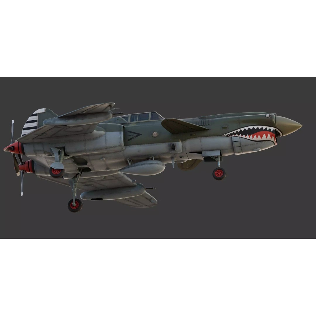 Viper P-40 Fighter Aircraft Concept 3D Model – Cyberpunk Retro Style, FBX - View 12
