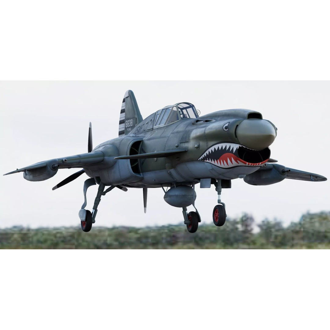 Viper P-40 Fighter Aircraft Concept 3D Model – Cyberpunk Retro Style, FBX - View 2