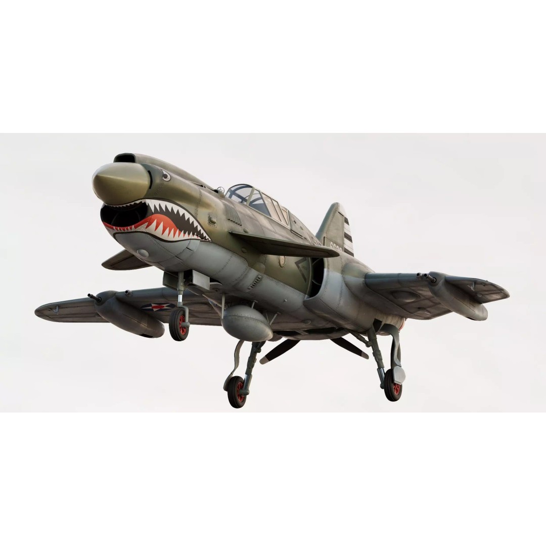 Viper P-40 Fighter Aircraft Concept 3D Model – Cyberpunk Retro Style, FBX - View 4